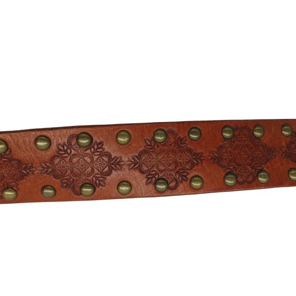 FOSSIL Women's Brown Tooled Leather Studded Belt S - Picture 5 of 8